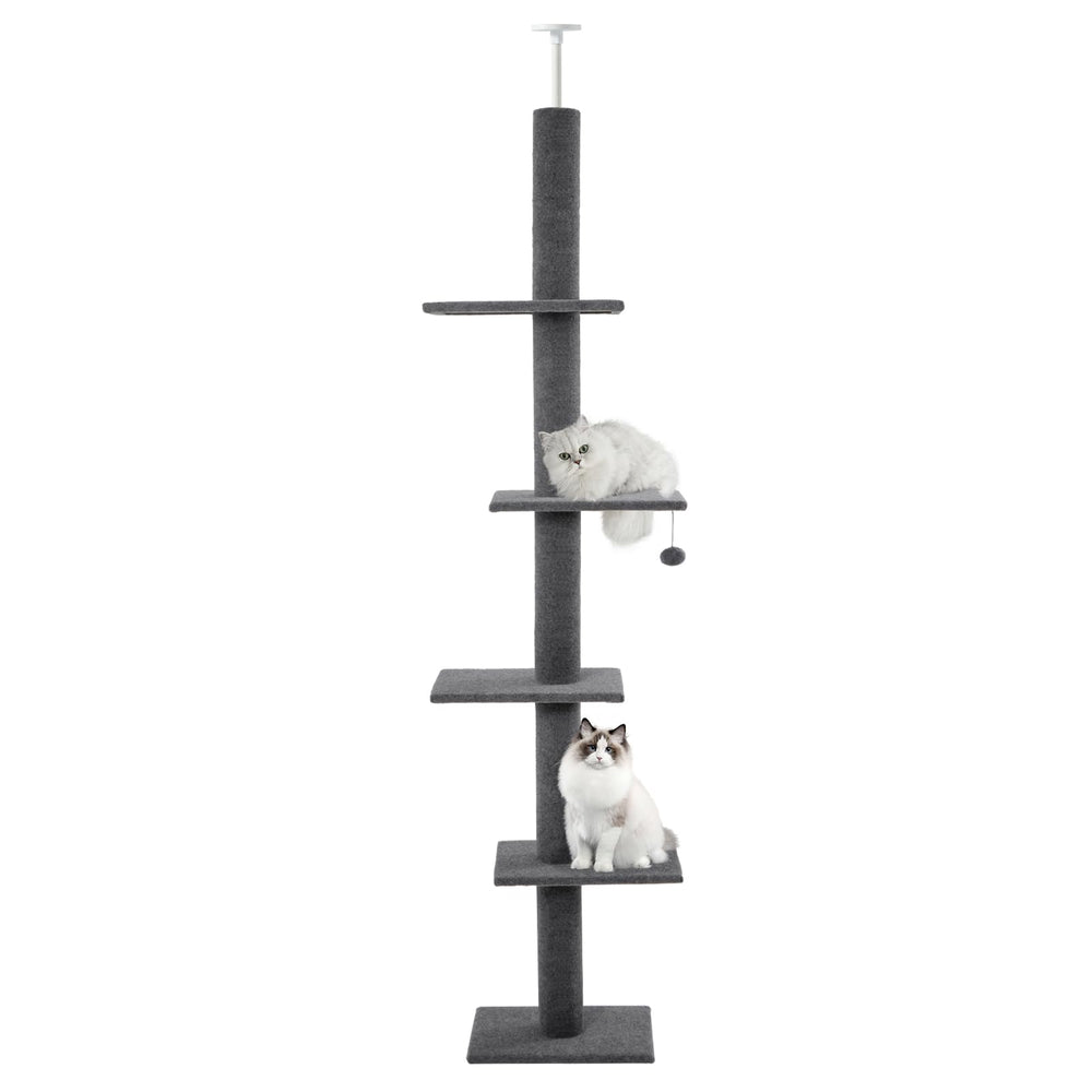 Cat Craft charcoal floor-to-ceiling cat tree shown in a bright living room for indoor cats