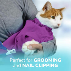 Cat-in-the-Bag lavender carrier with easy grooming access ports for nails.