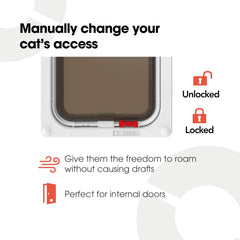 Cat Mate weatherproof brush-sealed flap demonstrates draught protection for indoor doorways.