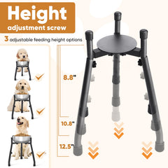 CatAve silent dog bowl stand with rubber feet reduces meal-time noise.