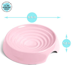CatGuru pink wide dish helps indoor cats access food comfortably