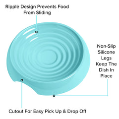 CatGuru shallow design helps cats eat without facial mess.