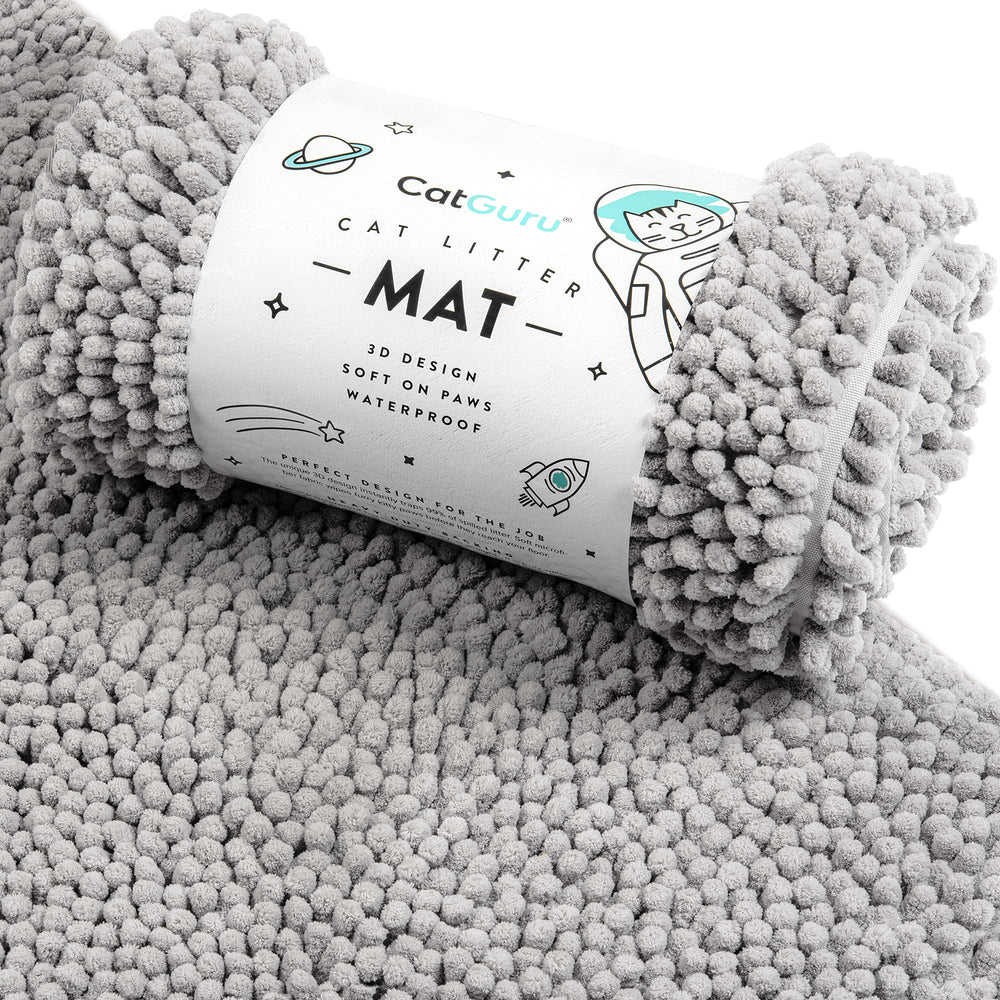 CatGuru litter mat, medium gray, top view, traps litter effectively and keeps floors clean.