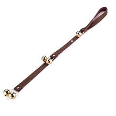 CATHYLIFE leather dog doorbell closeup shows premium brass bells for a crisp chime.
