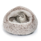 CATISM plush hooded cat bed nest provides cozy privacy and warmth