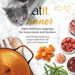 Catit Dinner Chicken Multipack Salmon & Carrot recipe supports digestion and flavor.