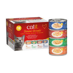 Catit Divine Shreds in Jelly can, moisture-rich topper to boost dry kibble flavor