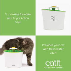 Catit Flower Fountain flow settings display the three modes for different preferences.