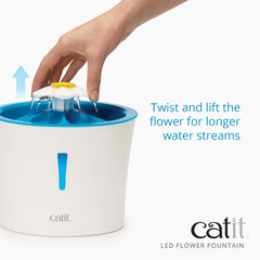 Catit LED Flower Fountain triple action filter in action for better water quality