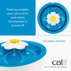 Catit LED Flower Fountain shows water level with LED nightlight
