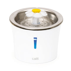 Catit stainless steel flower fountain top view shows water flow for fresher hydration