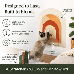 Wall-mounted scratch pad doubles as stylish cat entertainment.