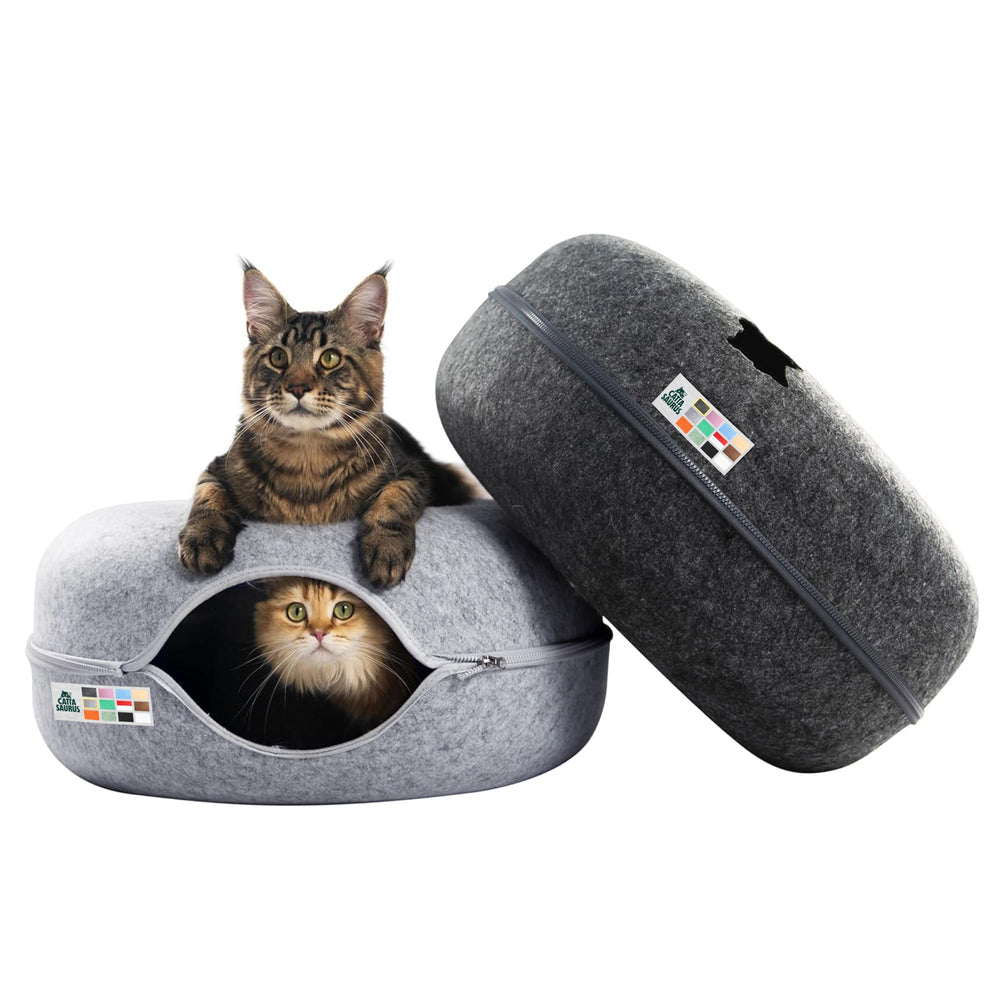 Cattasaurus Peekaboo Cat Cave donut top view for cozy lounging.