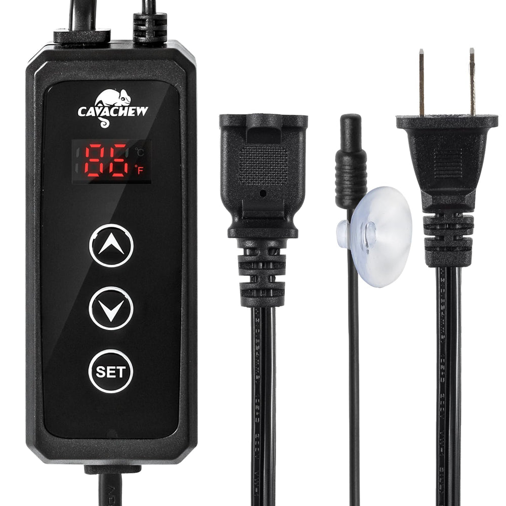 CAVACHEW dimming thermostat front display shows set and ambient temperature for precise control.