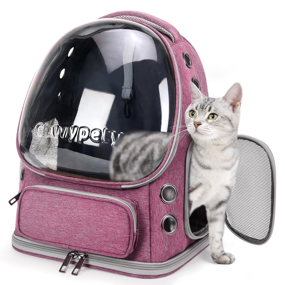 Cawypety cat backpack carrier with bubble window offers sun and ventilation for your cat