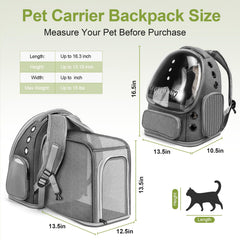 Cawypety expandable cat backpack side pockets for treats and water on the go