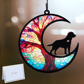 CCiaga Labrador memorial suncatcher depicts moon-walk dog, brightening windows with comforting memories.