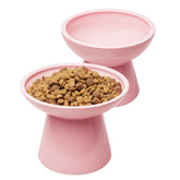 CEEFU 2 elevated cat bowls in pink set reduce whisker fatigue during meals