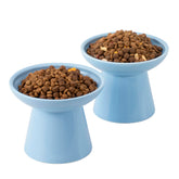 CEEFU extra-wide elevated ceramic cat bowl blue front view highlighting whisker-friendly design