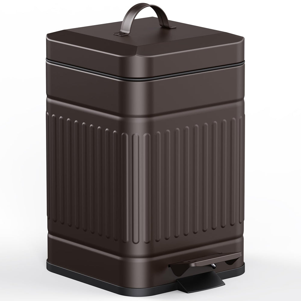 CEROELDA small trash can with lid in brown, compact for bathrooms or bedrooms