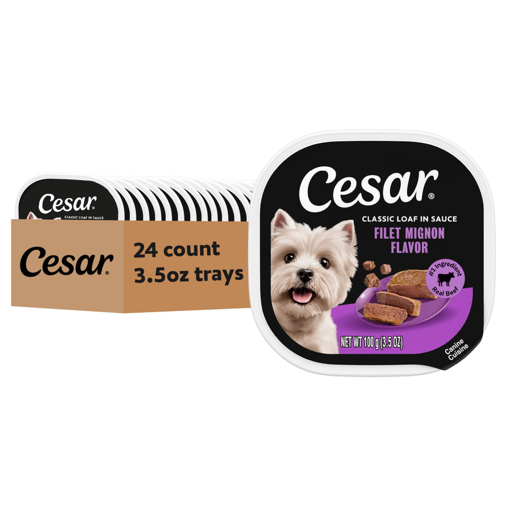 Cesar Classic Loaf in Sauce Filet Mignon tray shows easy-peel packaging for quick serving