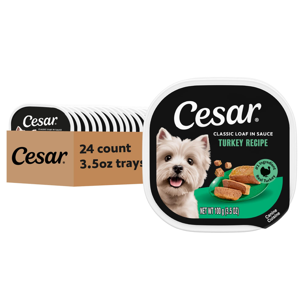 Cesar Classic Loaf Turkey Recipe packaging with convenient ready-to-serve trays.