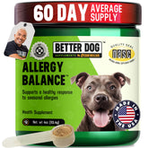Better Dog Allergy Balance bottle label highlights herbal formula for seasonal comfort