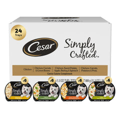 Cesar Simply Crafted chicken topper 1.3oz tub adds flavor to dry dog food.