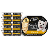 Cesar Simply Crafted chicken topper tub enhances kibble flavor for dogs.