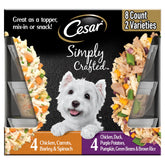 Cesar Simply Crafted chicken toppers on dry kibble boost flavor and protein.
