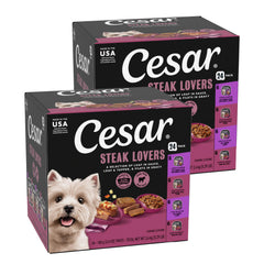 Cesar Steak Lovers wet dog food tray offers a convenient daily meal for dogs.