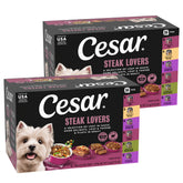 Cesar Steak Lovers tray display showing real meat as the #1 ingredient for dogs