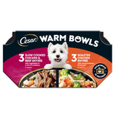 Cesar Warm Bowls chicken-beef entrees tray shows premium ingredients and inviting aroma.