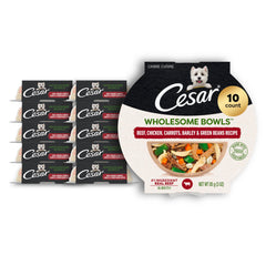 Cesar Wholesome Bowls beef-chicken-carrots-barley-green-beans offers complete nutrition for adult dogs.