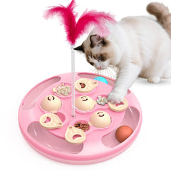 CGBD cat puzzle toy with track balls and feather teaser for mental stimulation.