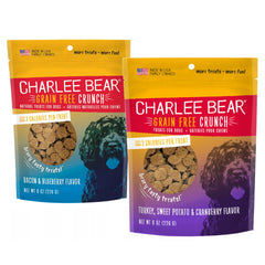 Charlee Bear Crunchy Training Treats front packaging shows USA-made quality.