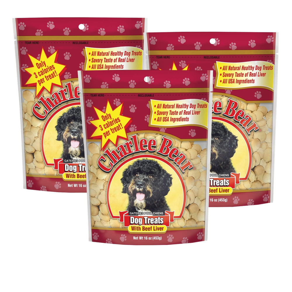 Charlee Bear Original Crunch beef liver treats package, ideal low-calorie reward for training.