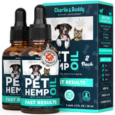 Charlie and Buddy hemp oil bottle pour easing anxious pets