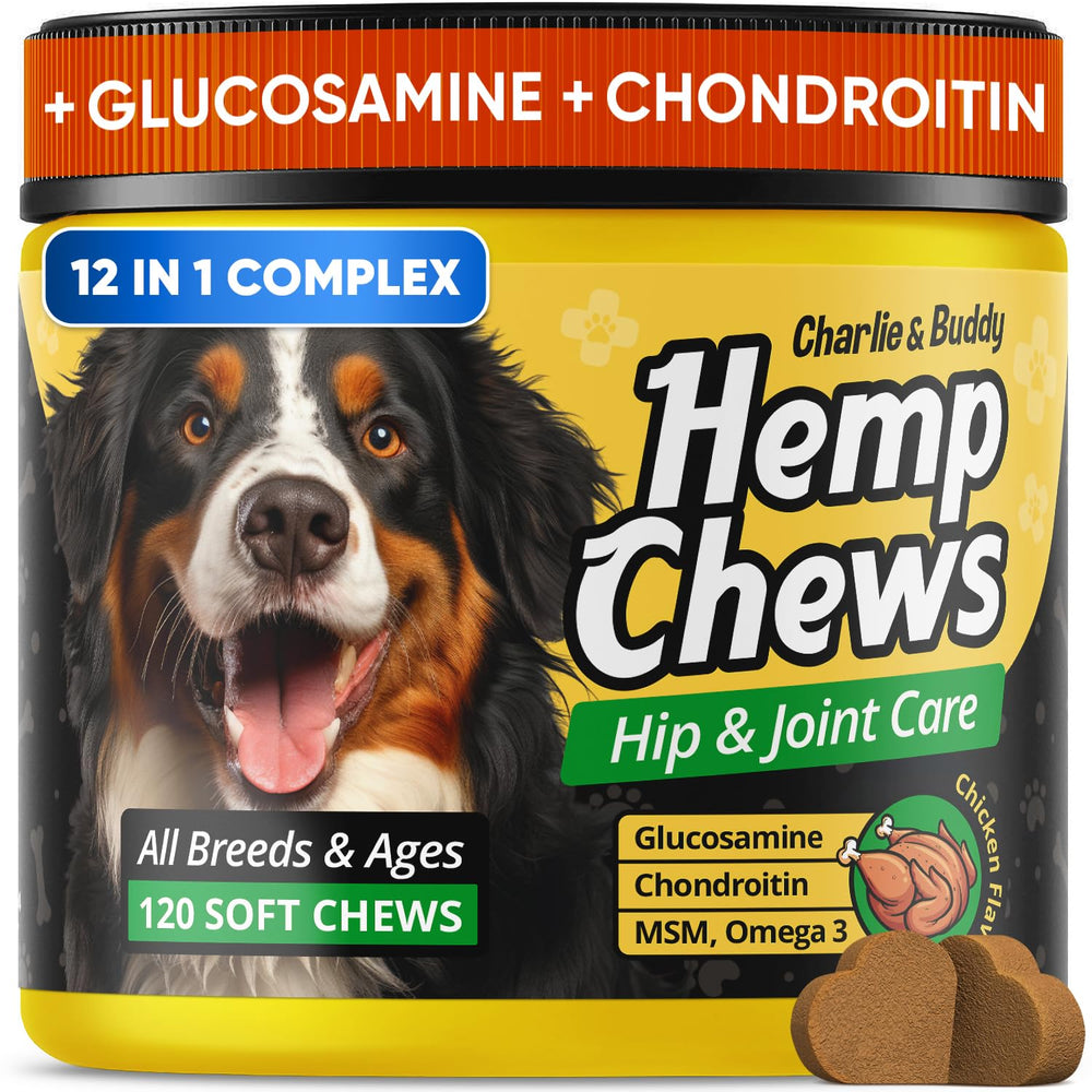 CHARLIE & BUDDY Glucosamine for Dogs chicken flavor chews support daily joint mobility.