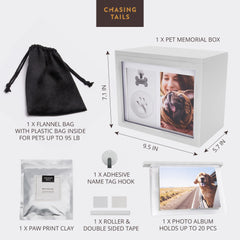 Chasing Tails dog urn with magnetic lid, secure closure for ashes.