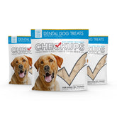 Checkups Dental Dog Treats 3-pack front label for convenient daily oral care.