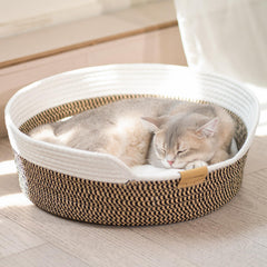 CHEERHOME PETS cat bed basket with cushion, top view shows cozy, all-season resting spot.