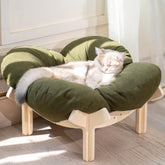 CHEERHOME PETS elevated cat bed in green with wooden frame for cozy lounging.