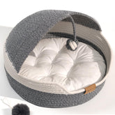 Cheerpals cat basket bed blue front view showing cozy all-season design.