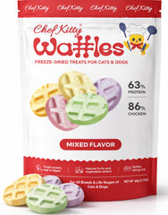 Chef Kitty waffle freeze-dried chicken cat treats in bag with crisp texture for training