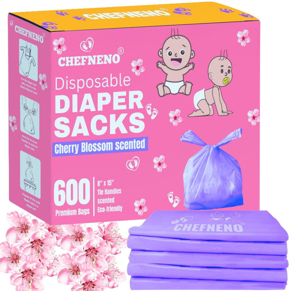 CHEFNENO bulk-pack on-shelf image shows 600ct diaper bags for bulk purchases.