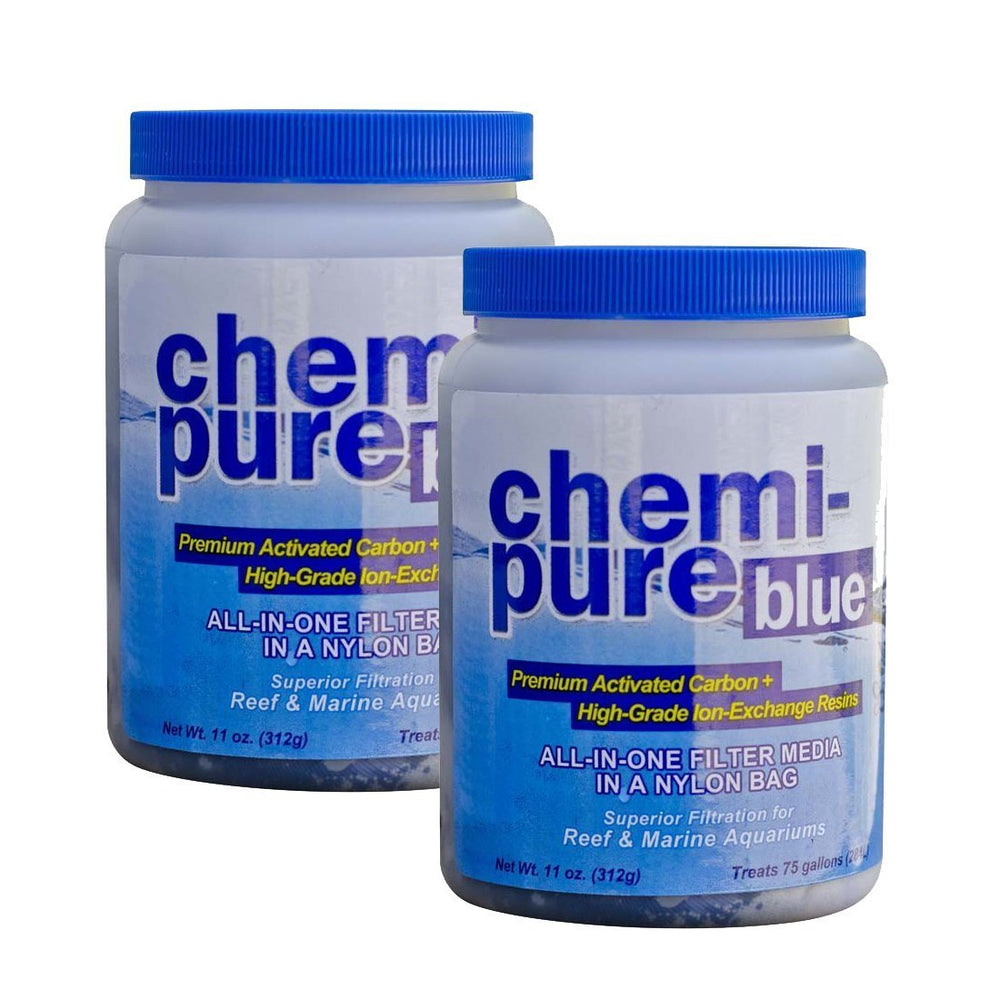 Chemi-Pure Blue aquarium filter media in 11oz packaging promoting stable pH levels.