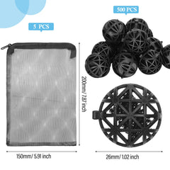 CHENGU bio balls inside a filter demonstrate improved surface area for beneficial bacteria.