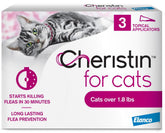 Cheristin flea treatment for cats being applied at the neck, quick relief in sight