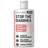 Chew + Heal Labs anti-diarrhea liquid bottle for dogs promotes more formed stools.